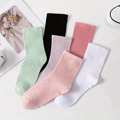 6 Pairs Solid Mid Tube Socks Women's Stockings