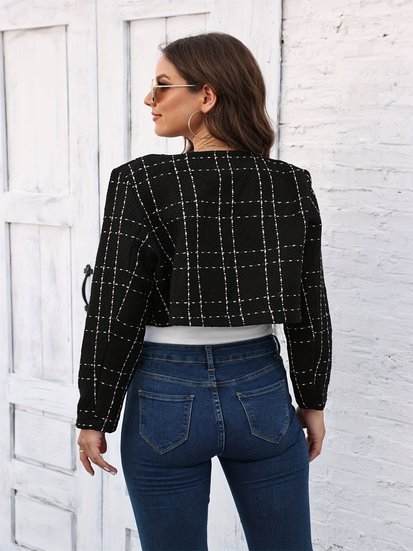 Plaid Print Button Front Jacket for Women