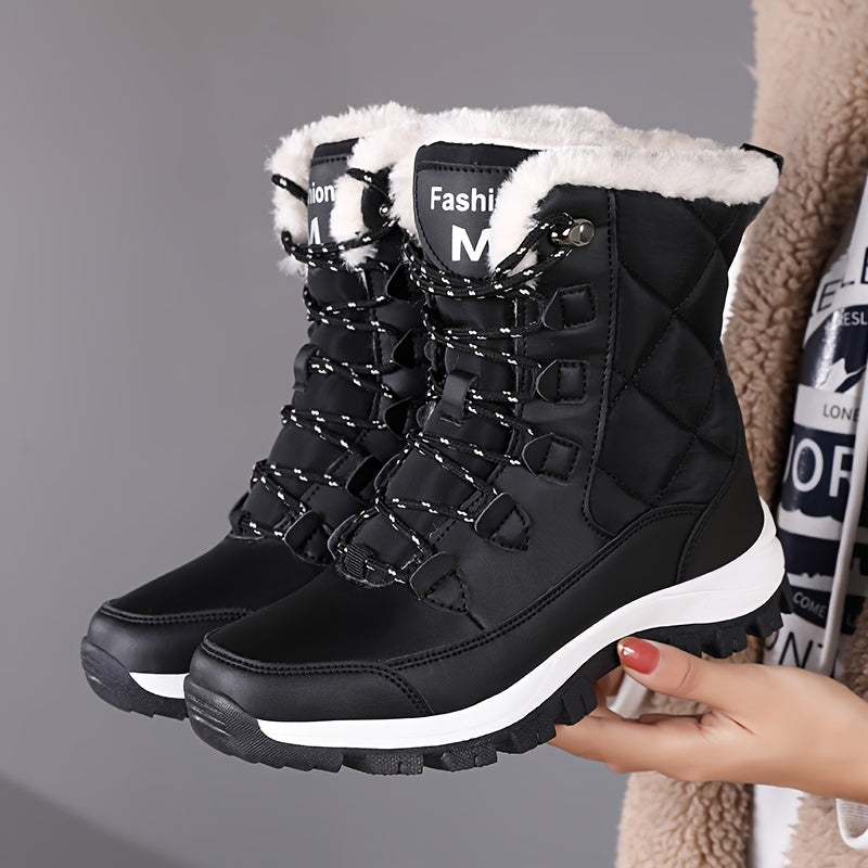 Women's Plush Lined Snow Boots Waterproof Thermal Lace Up Winter Outdoor Shoes