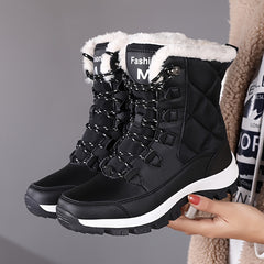 Women's Plush Lined Snow Boots Waterproof Thermal Lace Up Winter Outdoor Shoes