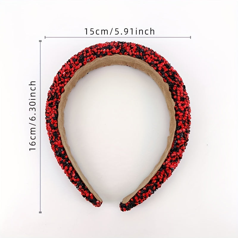 Wide Brim Headband Inlaid Beads Sponge Filled Head Hoop Women's Hair Accessories