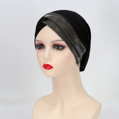 Glitter Forehead Cross Turban Cap Solid Head Wrap Bandana Headwear