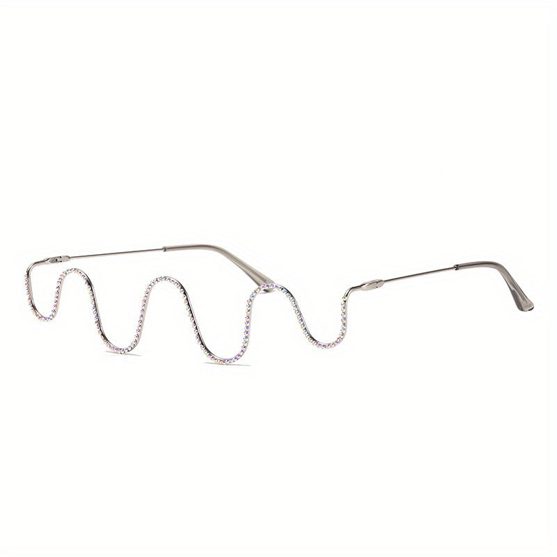 Rhinestone Decor Lensless Glasses Wavy Glasses Frame Stylish Photo Prop