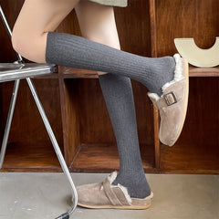 Solid Ribbed Knee High Socks Women's Stockings & Hosiery