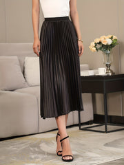 Solid Pleated A-Line Skirt with Slim Waist