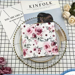 20 Pack Disposable Red Rose Print Napkins, Soft & Absorbent