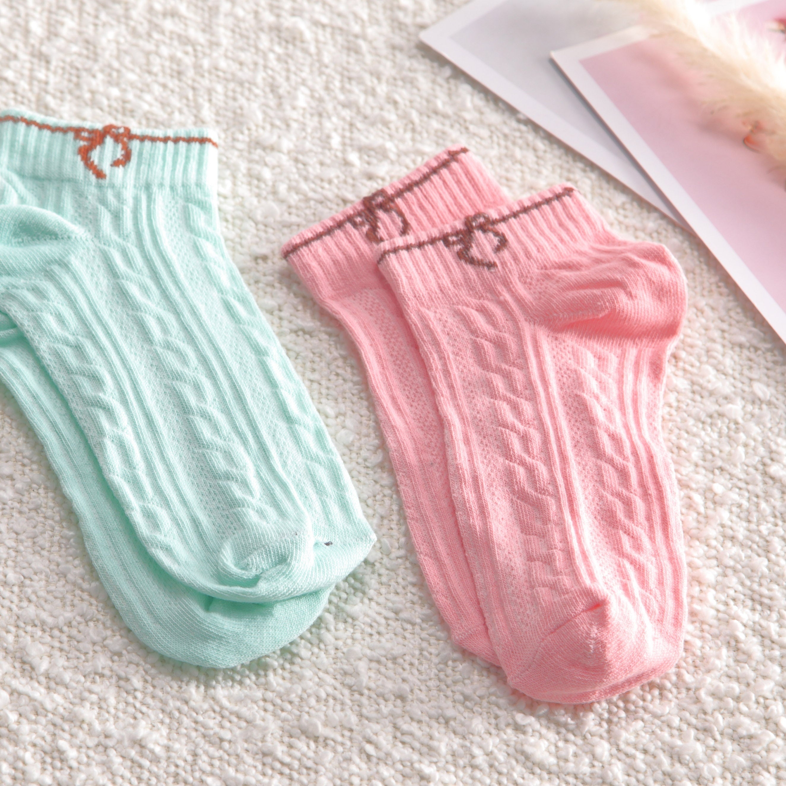 5 Pairs Bow Socks & Low Cut Ankle Socks Women's Stockings