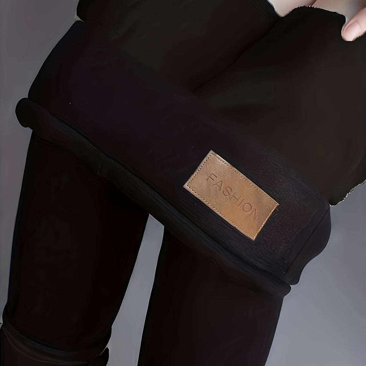 Solid Liner Fleece Wideband Waist High Rise Skinny Trousers