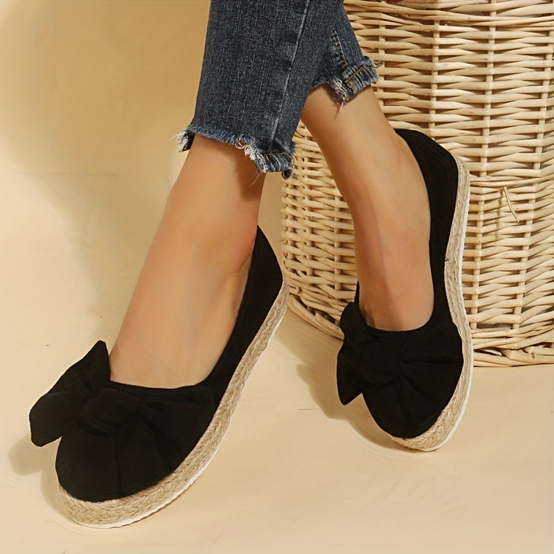 Women's Bowknot Espadrille Loafers Slip On Platform Shoes