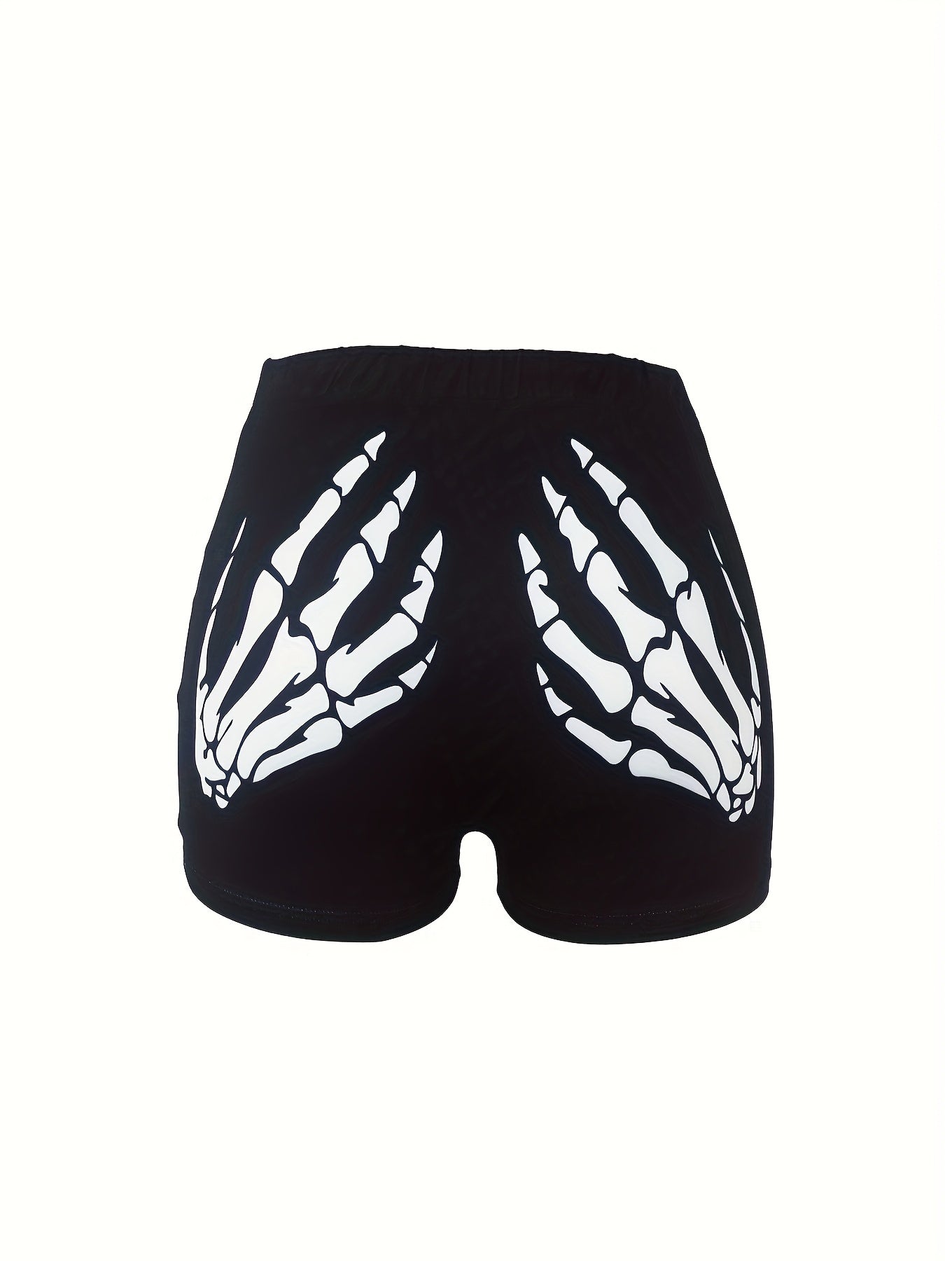  Halloween Skull Print High Rise Skinny Shorts