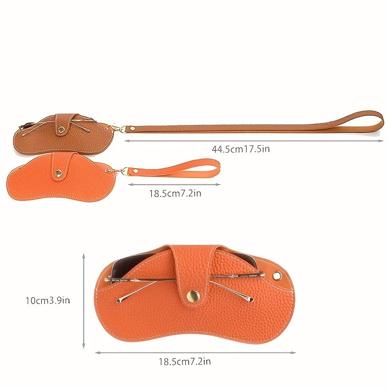 Lychee Embossed Glasses Cover Soft Leather Portable Hanging Sunglasses