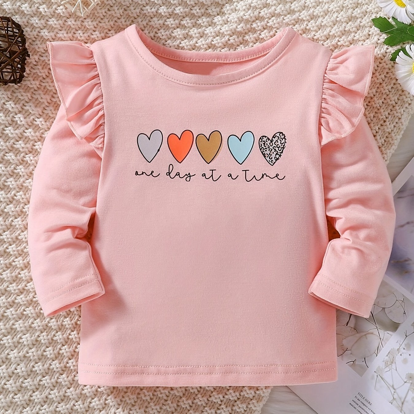 Baby Girls Hearts & Slogan Print T shirt Spring & Autumn Long Sleeve Pullover