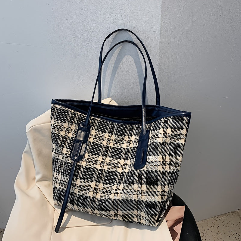 Plaid Large Capacity Tote Bag Textured Shopping Shoulder Bag