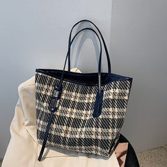 Plaid Large Capacity Tote Bag Textured Shopping Shoulder Bag