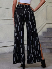  Striped Wide Leg Elastic Waist Trousers