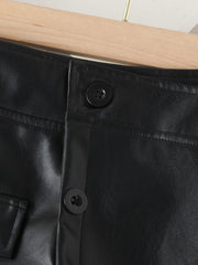 Girls PU Leather Patched Pocket Shorts Winter Clothes