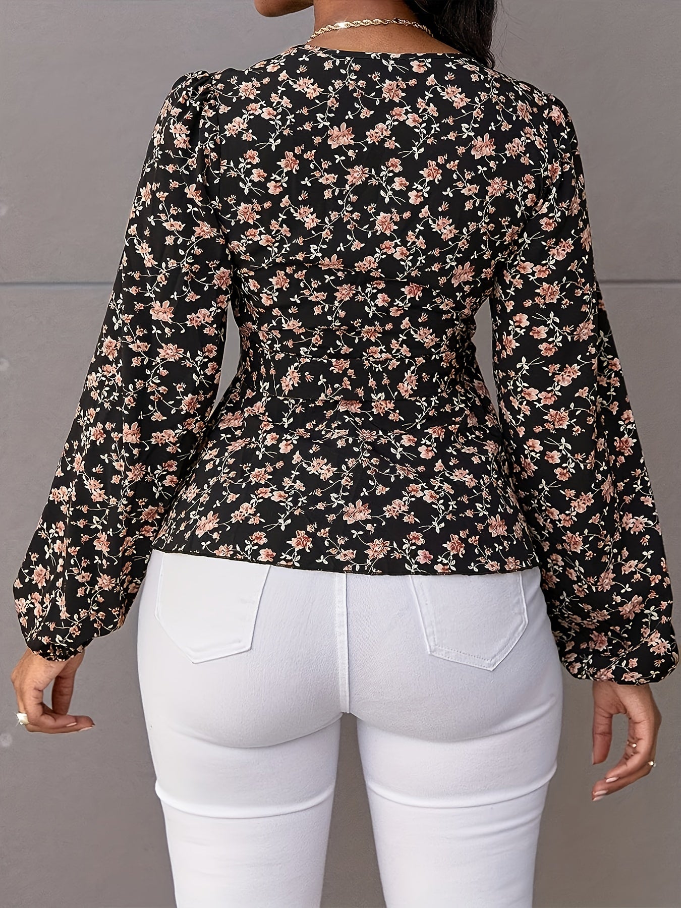  Boho Blouse Women's Plus Ditsy Floral Print Lantern Sleeve