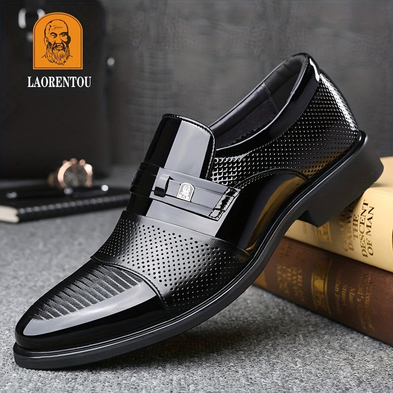 LAORENTOU Men's Leather Dress Shoes Pointed Toe Formal Non Slip Business Office