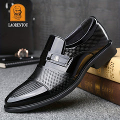LAORENTOU Men's Leather Dress Shoes Pointed Toe Formal Non Slip Business Office