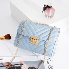 Chevron Quilted Square Shoulder Bag Chain Crossbody Purse Faux Leather Flap