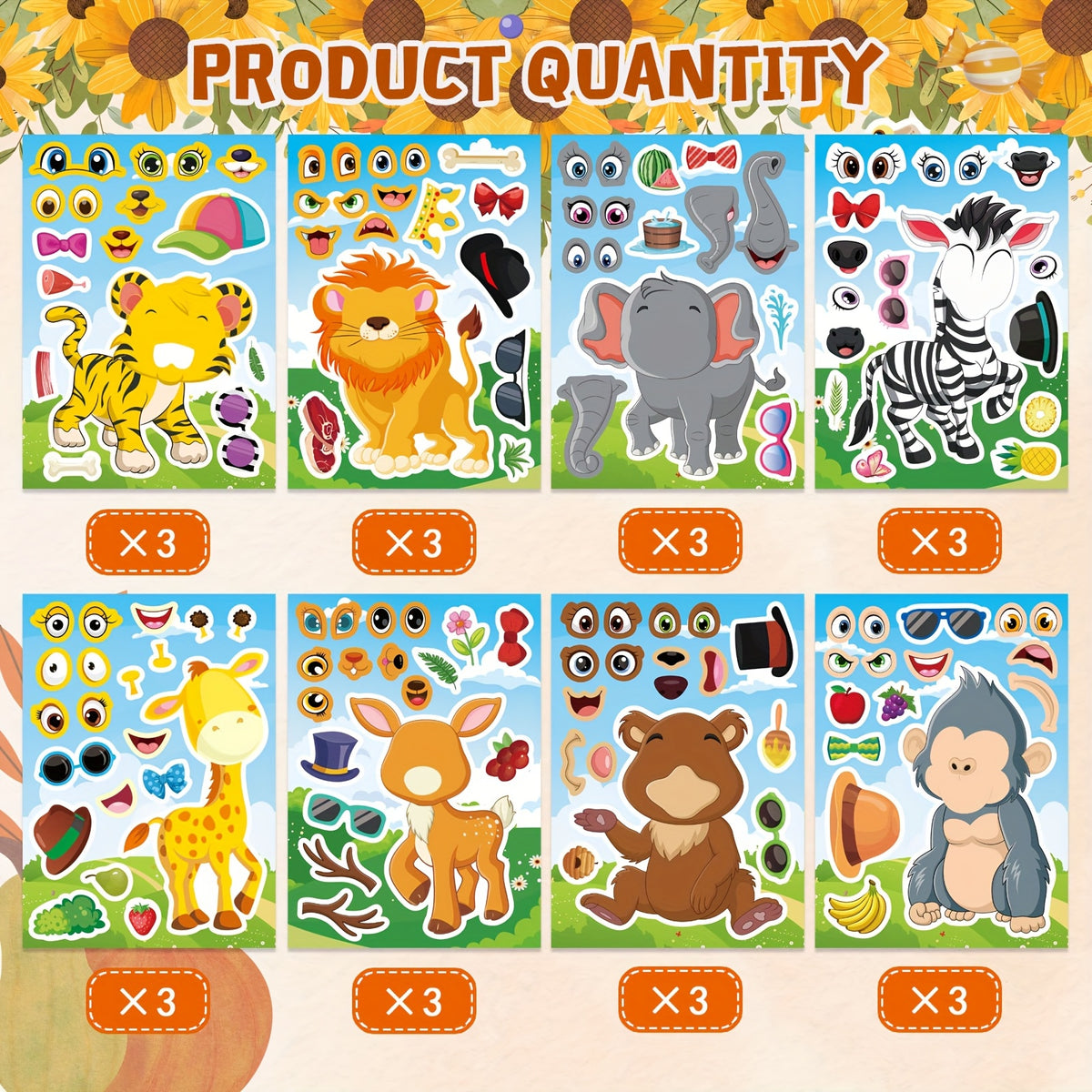 Mixed Cartoon Face Stickers Rectangle Shape for Kids Birthday Party Favors