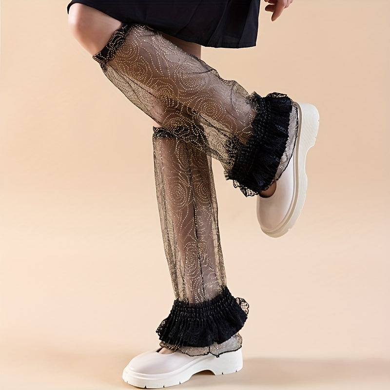Sheer Ruffle Knee High Socks Lace Mesh Leg Warmers