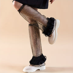 Sheer Ruffle Knee High Socks Lace Mesh Leg Warmers