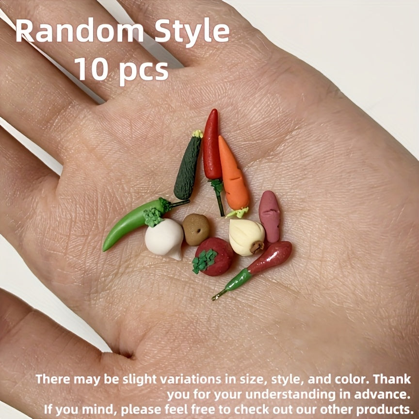 10pcs Mini Fruits & Veggies Set 1:12 Scale Rustic Garden Farm Decor