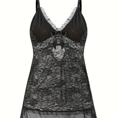  Lace Bow Ruffle Babydoll Dress