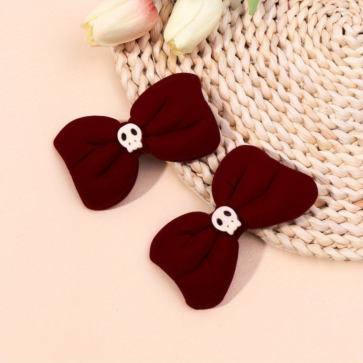 Velvet Skull Bow Hair Clip Cyberpunk Hair Pin Barrette Accessories