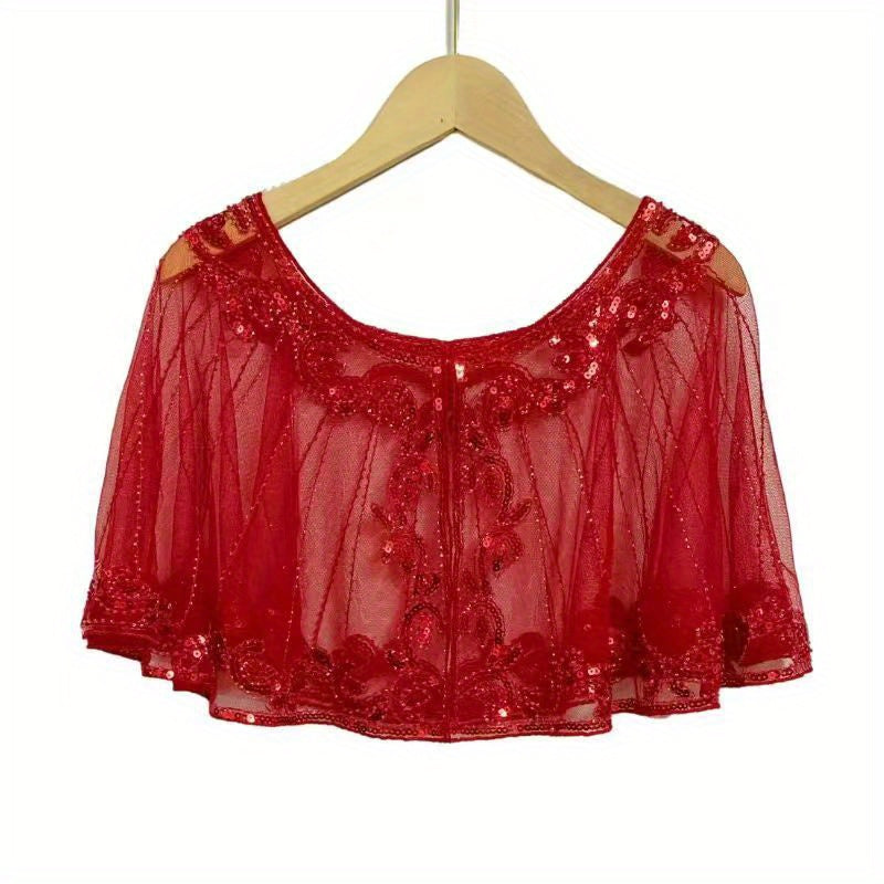 Vintage 1920s Sequin Leaf Embroidery Shawl Beaded Wrap