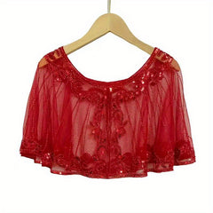 Vintage 1920s Sequin Leaf Embroidery Shawl Beaded Wrap