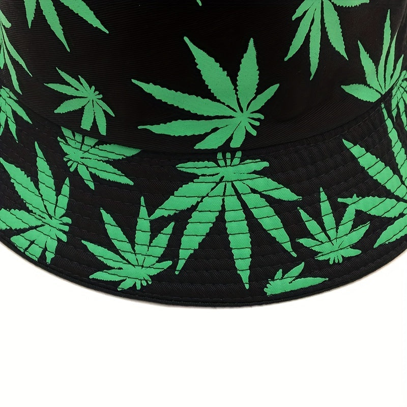 Leaf Print Reversible Bucket Hat Casual Sun Hat For Fishing Travel