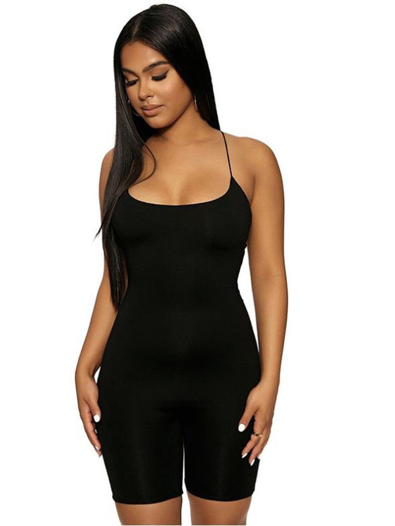Solid Scoop Neck Jumpsuit Long Sleeve