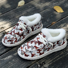 Women's Christmas Santa Print Snow Boots Plush Comfort Winter Lace up Flats