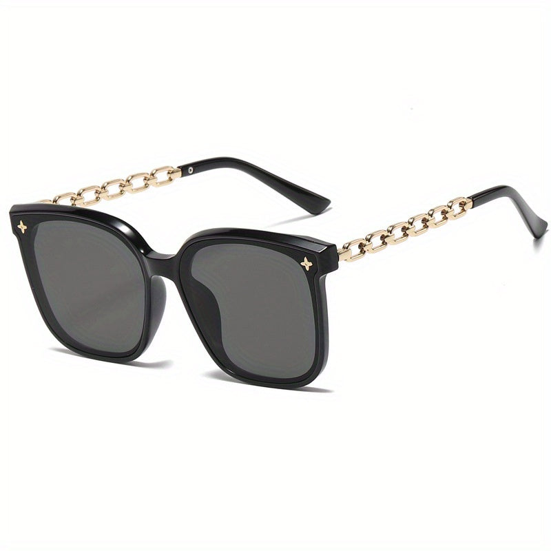 Polarized Square Sunglasses Flower Decor Chain Temple UV400