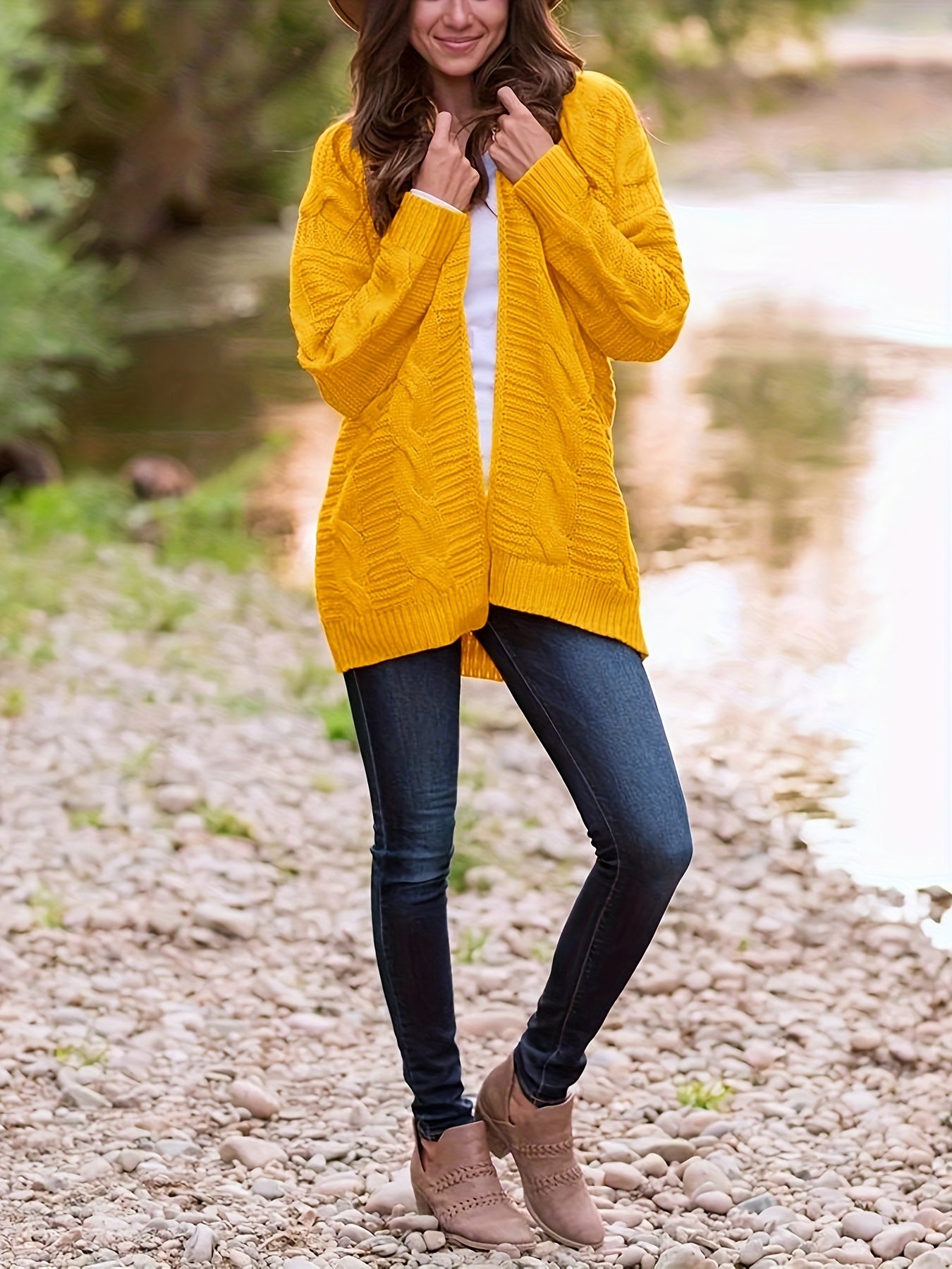  Casual Cardigan Women's Solid Cable Knit Open Front Sweater Cardigan