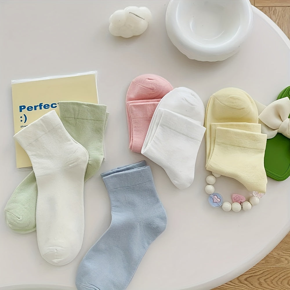 7 Pairs Solid Socks Comfy & Breathable Women's Stockings