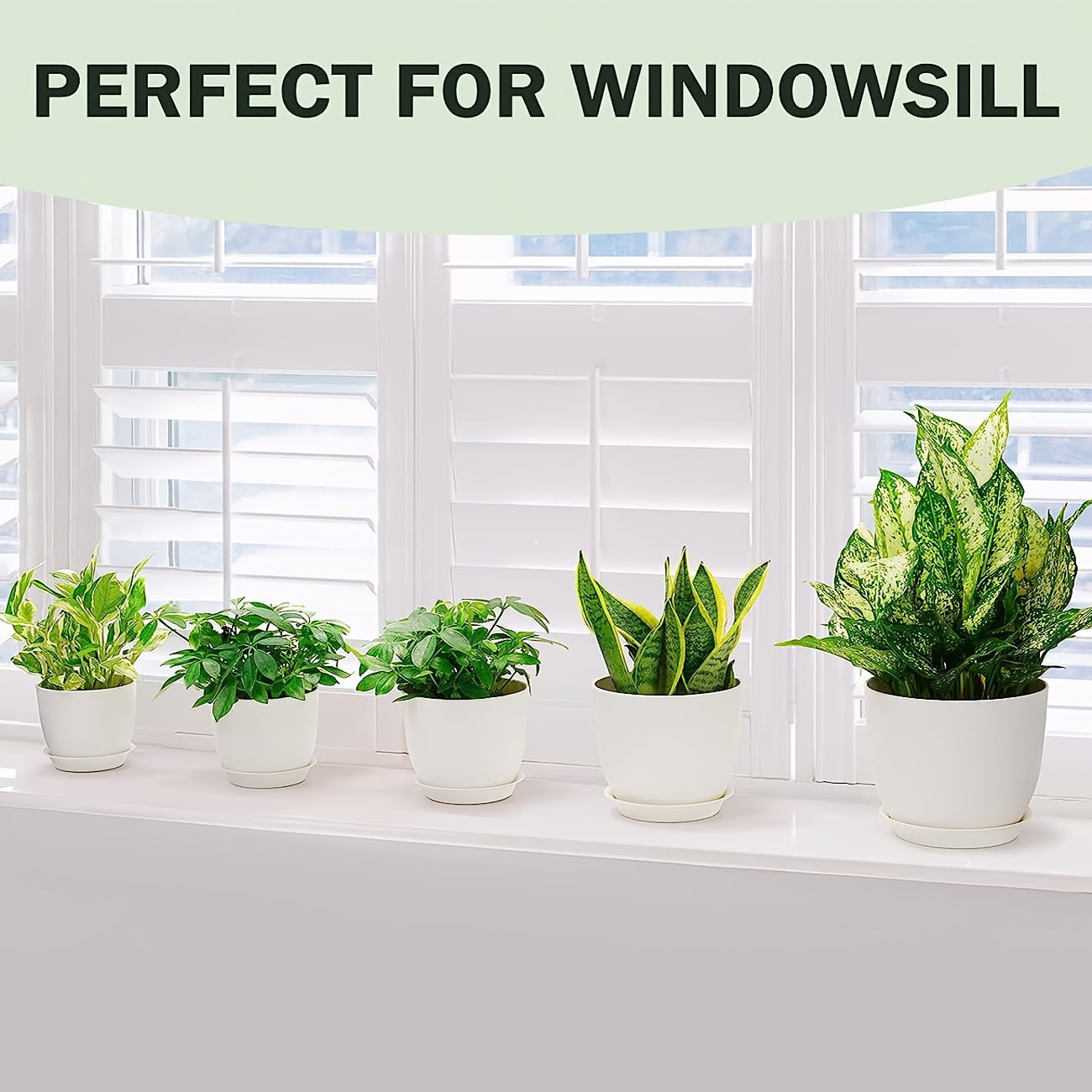 5 Plastic Planters w/ Tray 17.78cm Flower Pot Indoor Outdoor Decor
