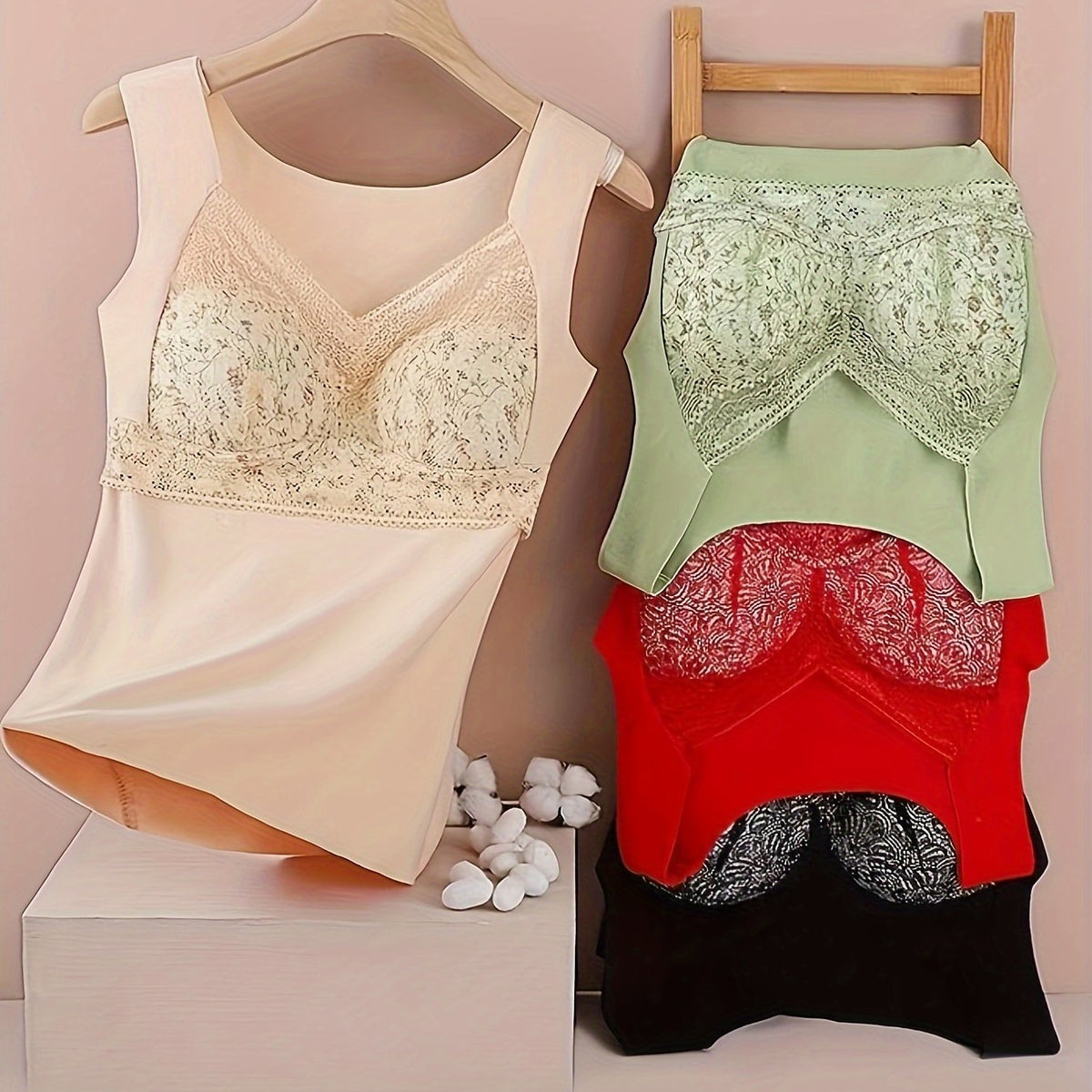 4pcs Floral Print Tank Tops Seamless Lace Top Women's Lingerie