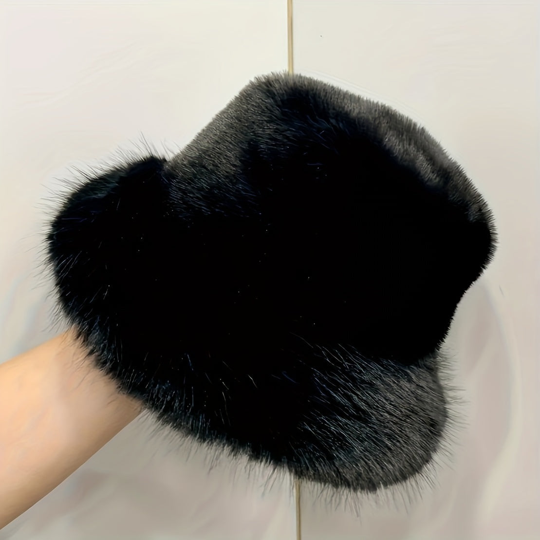 Fluffy Faux Fur Bucket Hat Plush Warm Hat