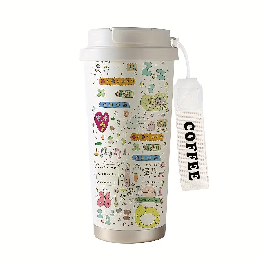 Cartoon Graffiti Insulated Travel Mug 530ml with Straw & Lid