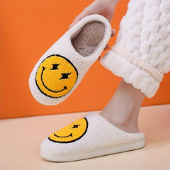 Women's Lightning Smile Face Slippers Warm Fuzzy Cozy Bedroom Plush Slippers