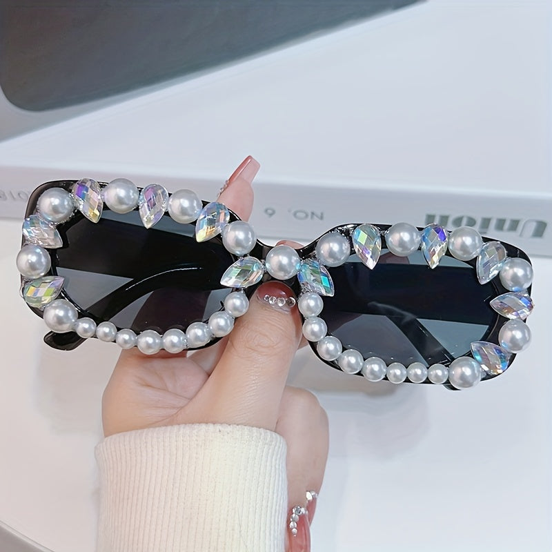 Rectangle Sunglasses Faux Pearl Funny Candy Glasses UV400