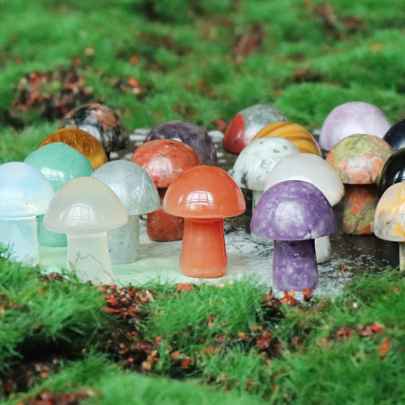 Hand Carved Mushroom Crystal Gemstone DIY Jewelry Gift