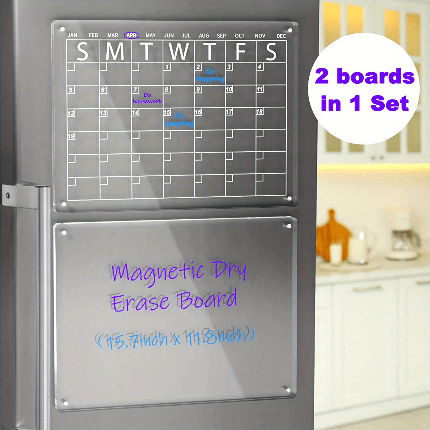 Acrylic Magnetic Dry Erase Board And Calendar For Fridge Set Of 2
