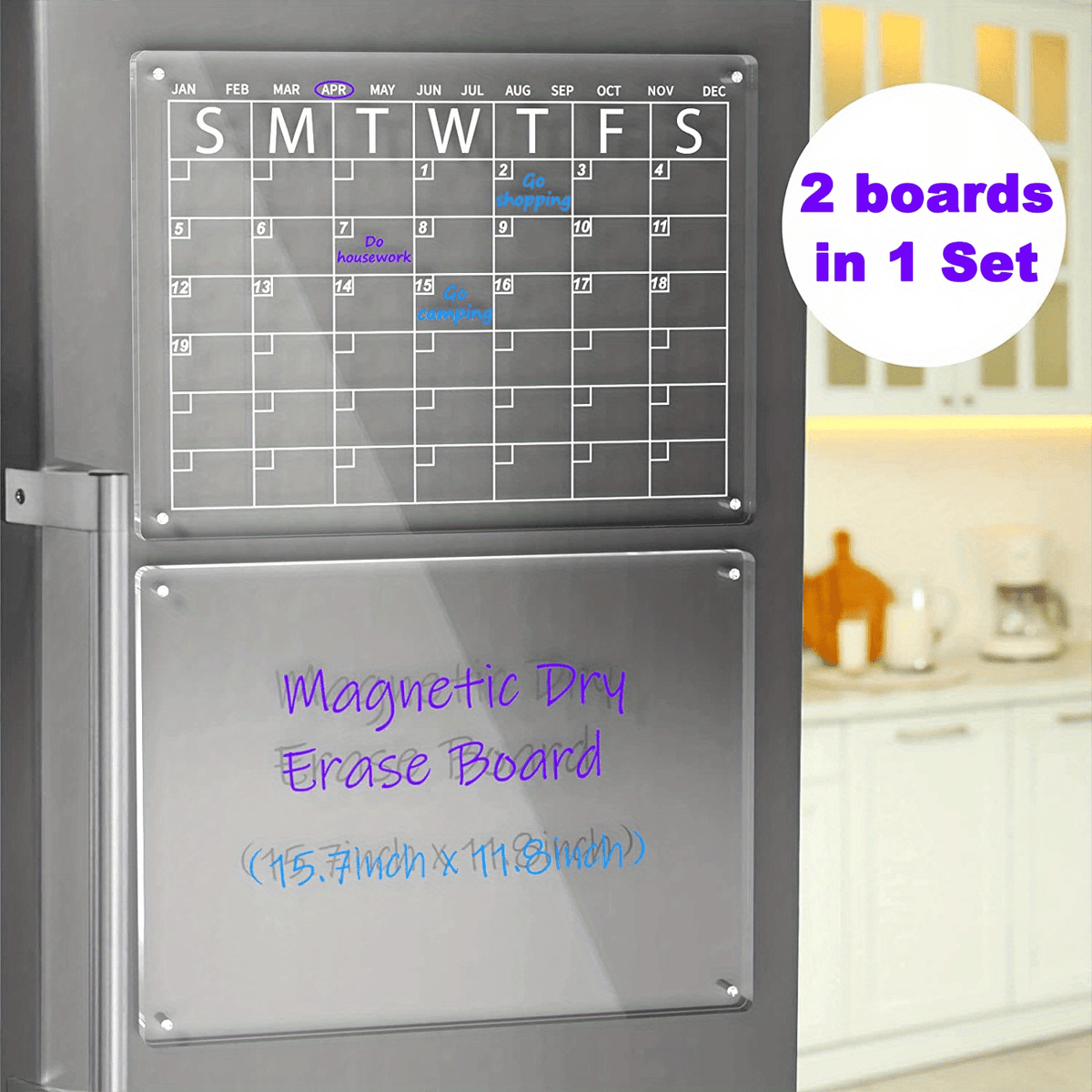 Acrylic Magnetic Dry Erase Board And Calendar For Fridge Set Of 2