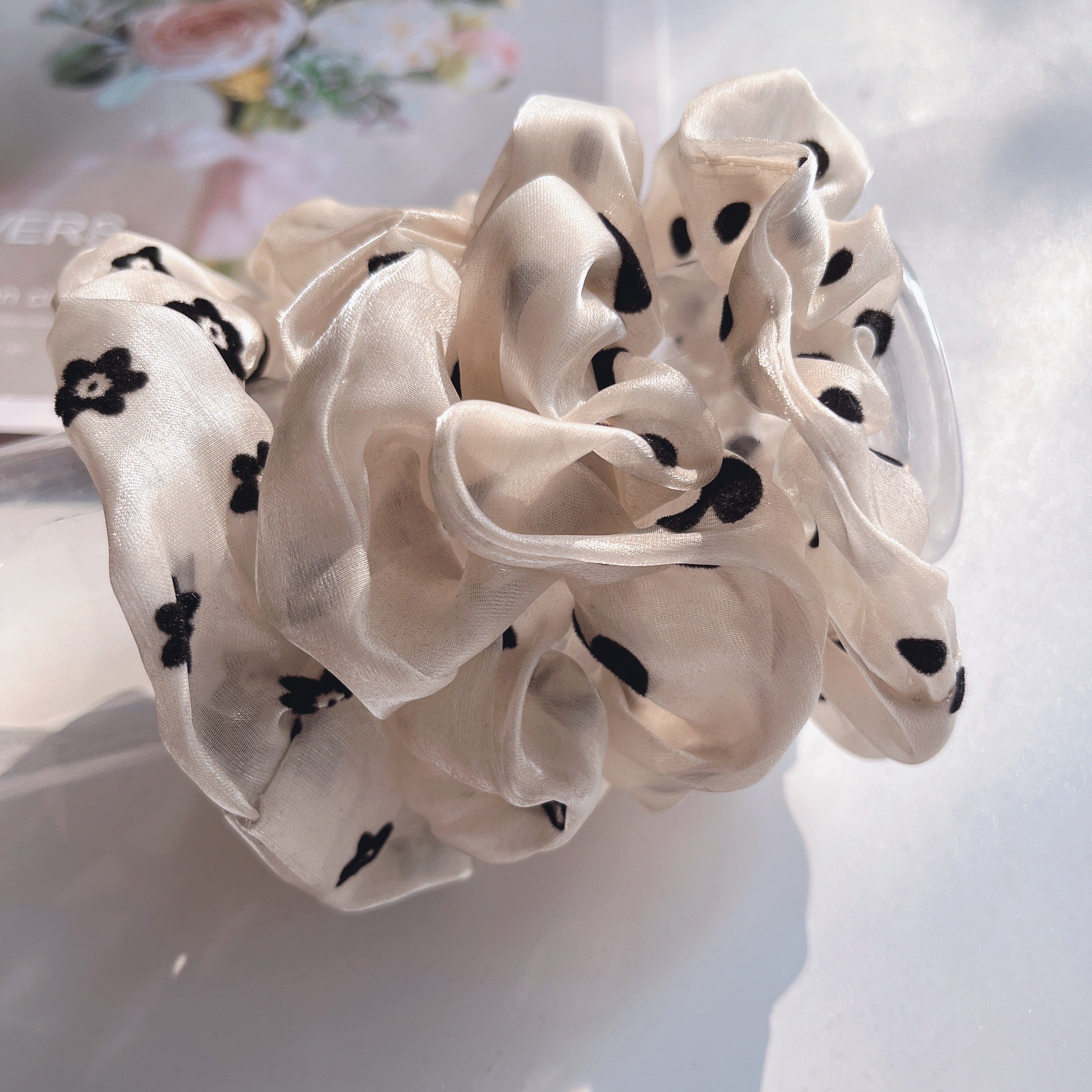 4pcs Polka Dot Scrunchies Hair Tie Organza Hair Rope Flower Print Hair Rope