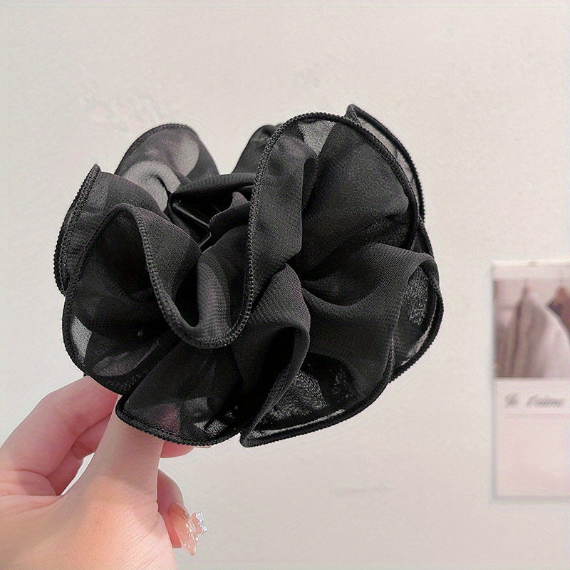 Mesh Layer Hair Claw Flower Shark Claw Ponytail Holder Hair Accessory