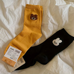 3 Pairs Cartoon Animal Print Socks Comfy Mid Tube Women's Stockings